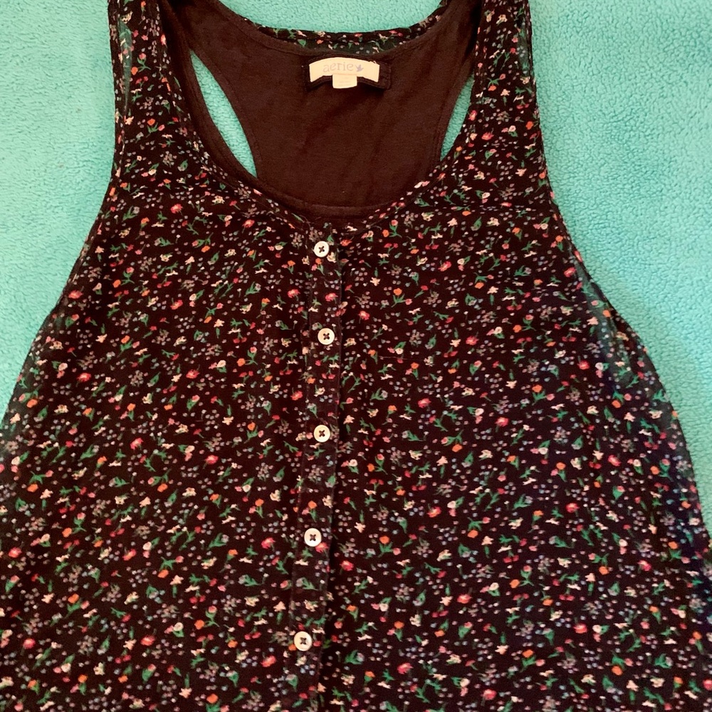 Aerie Floral Tank Dress- Black and Red Floral Pattern- Size M - Picture 5 of 9